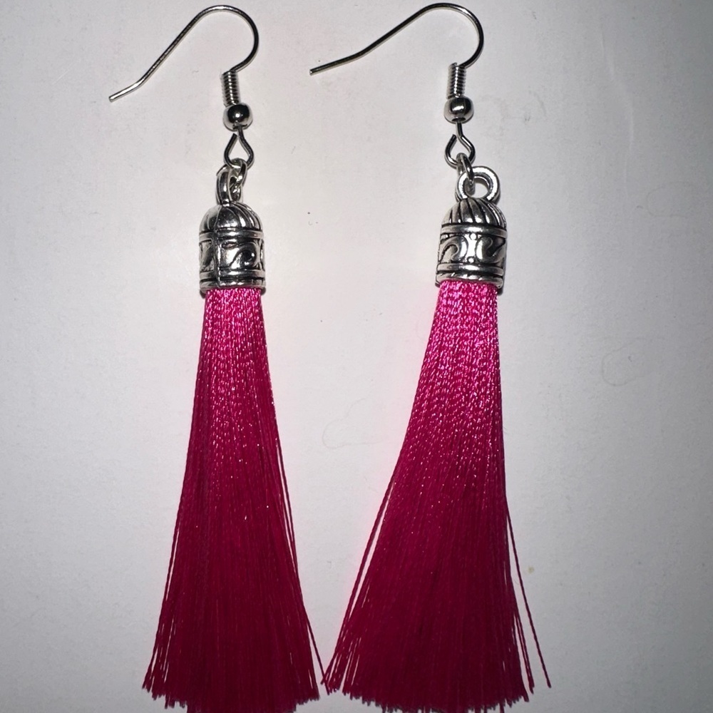 Deep pink tassel earrings